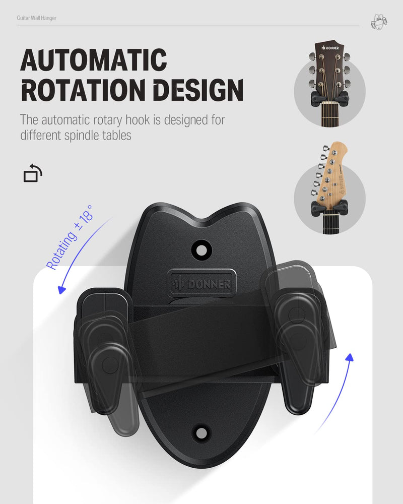Donner Wall Mount Guitar Black Guitar Wall Mount Automatic Lock Guitar Holder Wall Guitar Hanger for Guitar Bass Banjo Mandolin Pack of 2 2-Pack