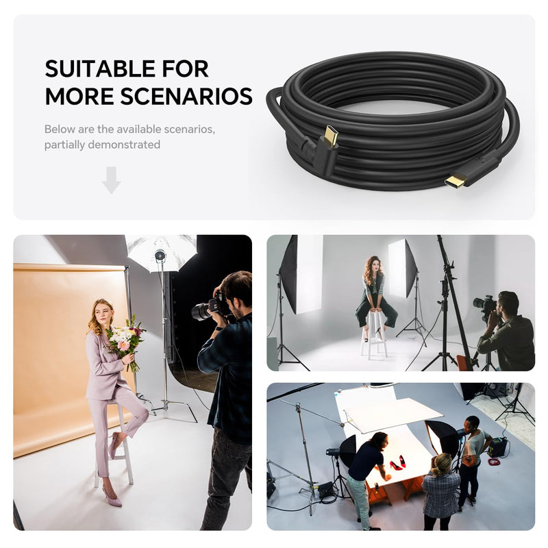 USB-C to USB-C Camera Connection Cable – for Fast Data Transfer and Live Preview for Canon R5/R8/R6 Sony A9 III/A1 II/A1/A9 II Nikon ZF/Z8/Z9 etc (32ft) 32ft