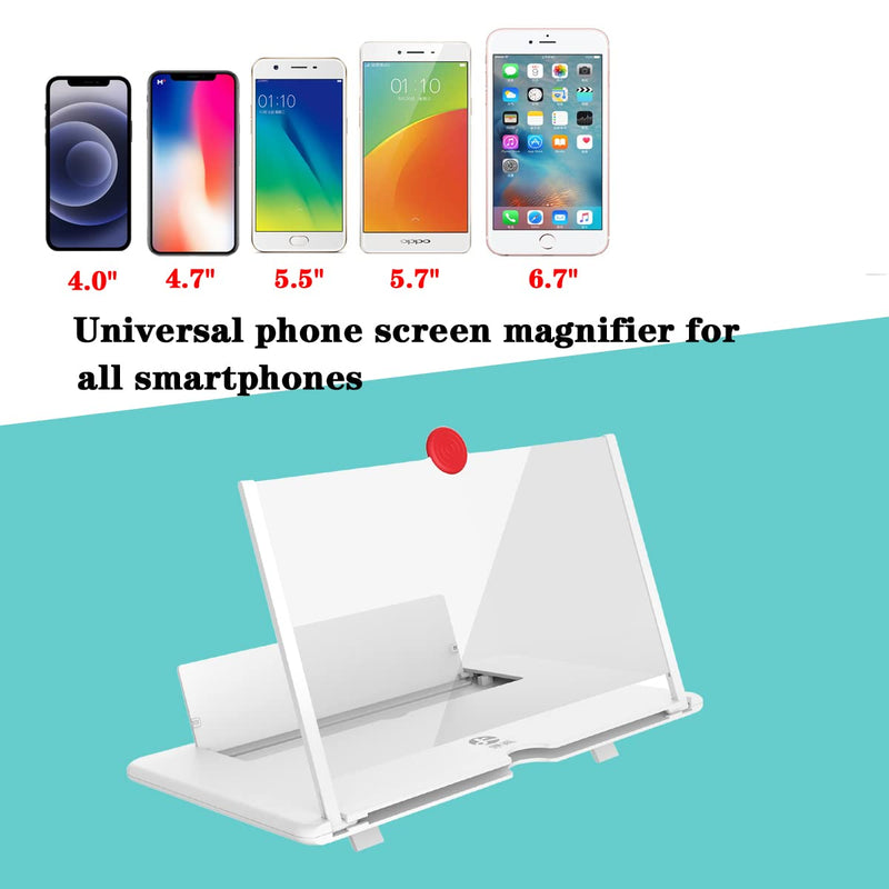 [AUSTRALIA] - Phone Screen Magnifier, Screen Amplifier 3D HD Screen Projector with Foldable Stand, Phone Screen Magnifier for Watching Movies, Videos, Games and Reading, Compatible with All Phones (White) White 