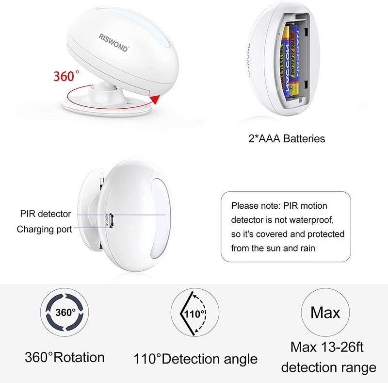 [AUSTRALIA] - Wireless Motion Sensor Door Chime: Business Entry Doorbell Indoor Motion Detector Alarm Buzzer Store Entrance Alert Bell (1000Ft Range, 32 Tunes, 5 Level Volume) 1 sensors 2 Receiver 2 Rreceivers 1 Sensor 