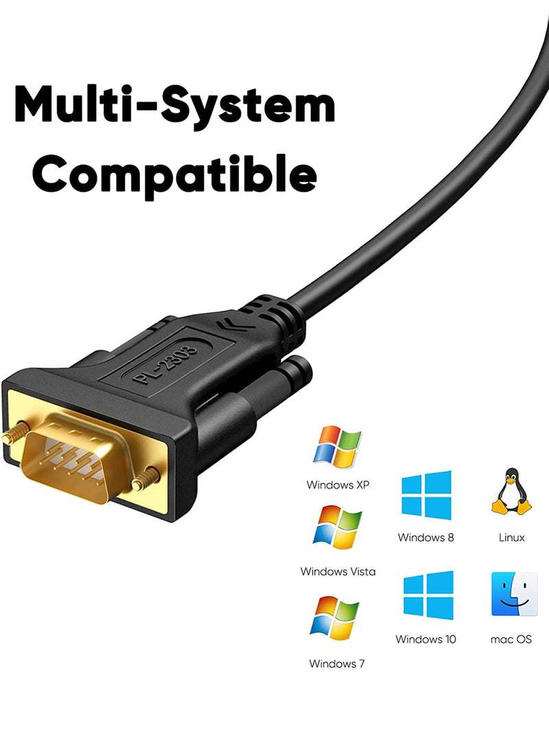 CableCreation 3.3 Feet USB to RS232 Serial Cable with Prolific PL2303 Chip, DB9 Adapter for Windows 10, 8.1, 8,7, Vista, XP, Linux, Mac OS X, 1M /Black 3.3FT 1