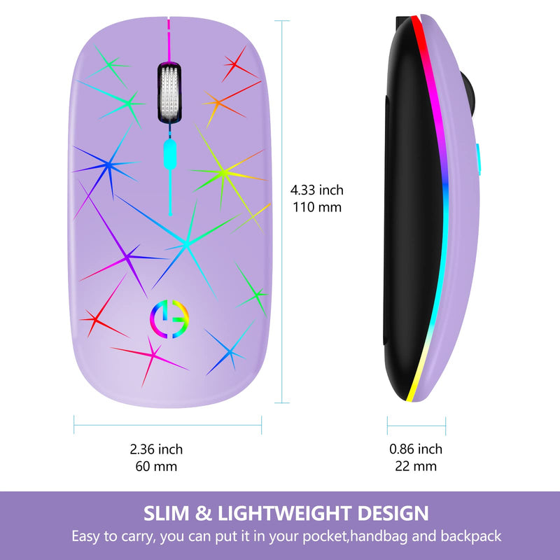Wireless Mouse, 2.4G Portable Optical Quiet RGB Mouse with USB Receiver and Type C Adapter, 3 Adjustable DPI Levels, Wireless Computer Mouse for Laptop, Computer, PC, MacBook, Desktop Purple