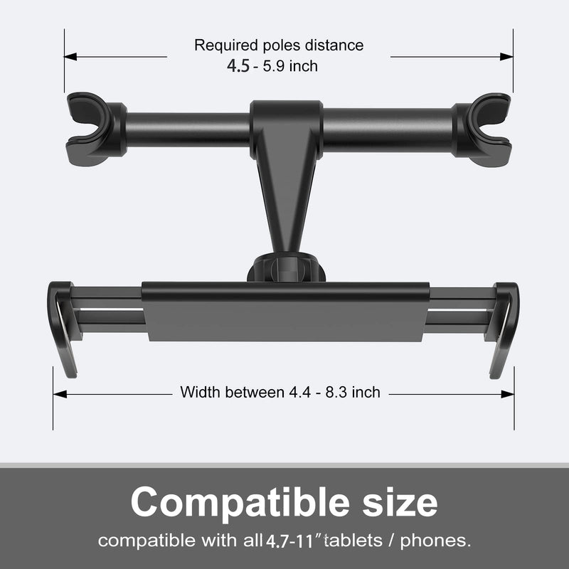 Car Headrest Backseat Mount,Phone/Tablet Car Mount, Adjustable Devices Holder for 4-11 inch Tabltes/Phones, Compatible for iPhone 14 13 12 11 Pro Max, S22,S21, iPad Air,Tabs Black