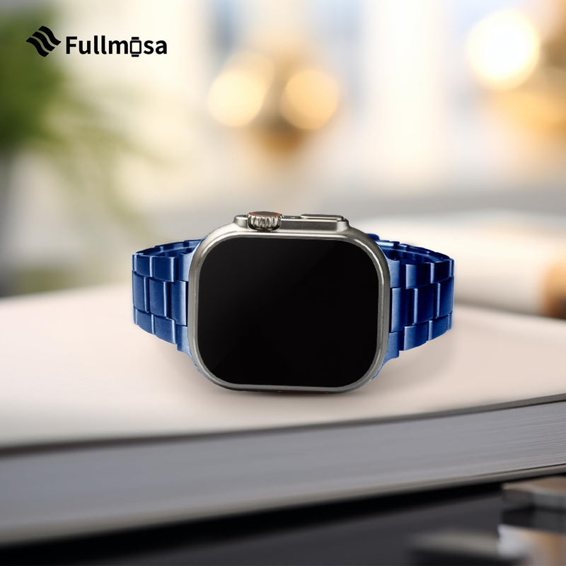 Fullmosa Compatible Silicone Apple Watch Band with Case 45mm Black & Compatible Metal Apple Watch Band with Case 45mm,Blue