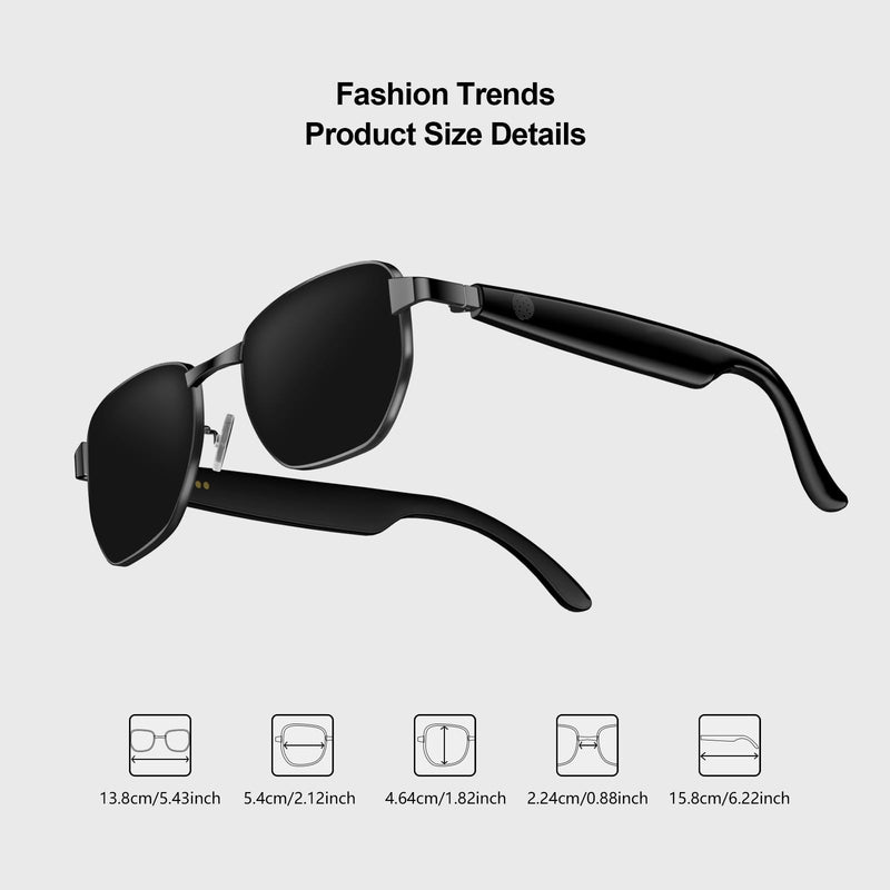 Bluetooth smart sunglasses, audio glasses, nylon lenses, built-in microphone and speaker, UV protection Black