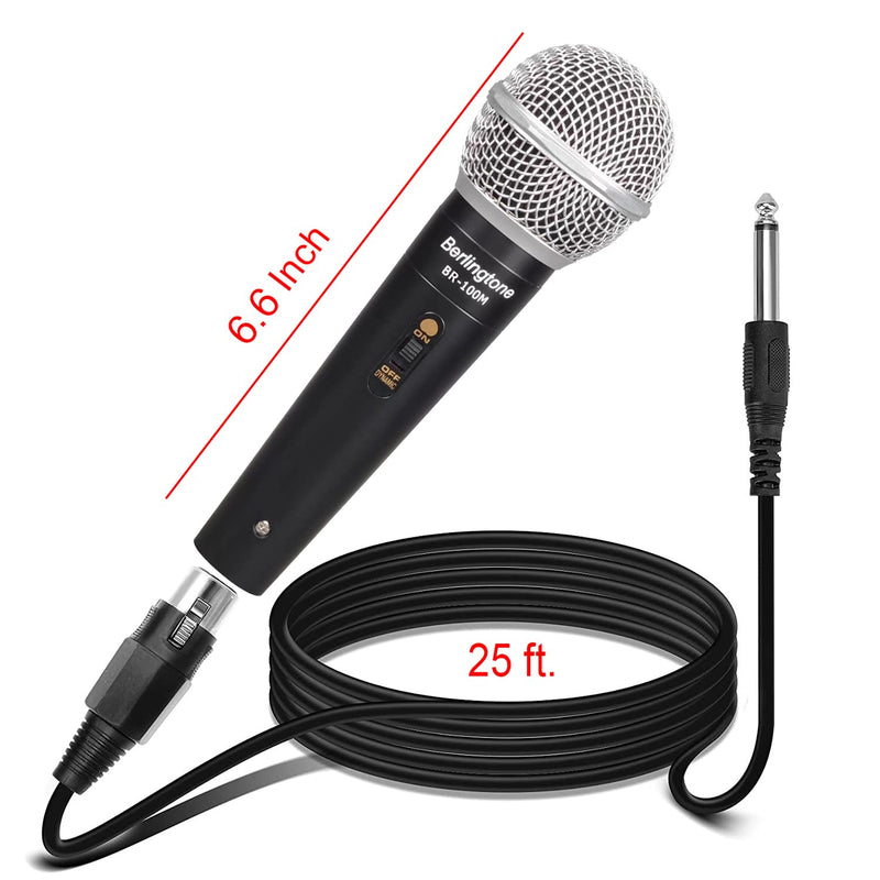 Dynamic Vocal Microphone - Metal Casing, Microphone for Singing, Speaking, Wired, 25ft XLR Cabel, Cardioid, with ON/Off Switch, Black/Silver