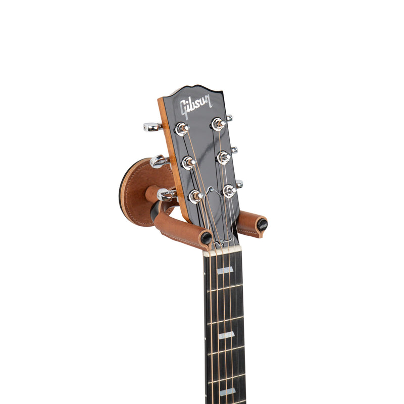 Levy's Leathers Forged Steel Guitar Hanger; Black Metal with Tan Veg-Tan Leather Yoke Wraps (LVY-FGHNGR-BKTN) Black Steel Tan Leather