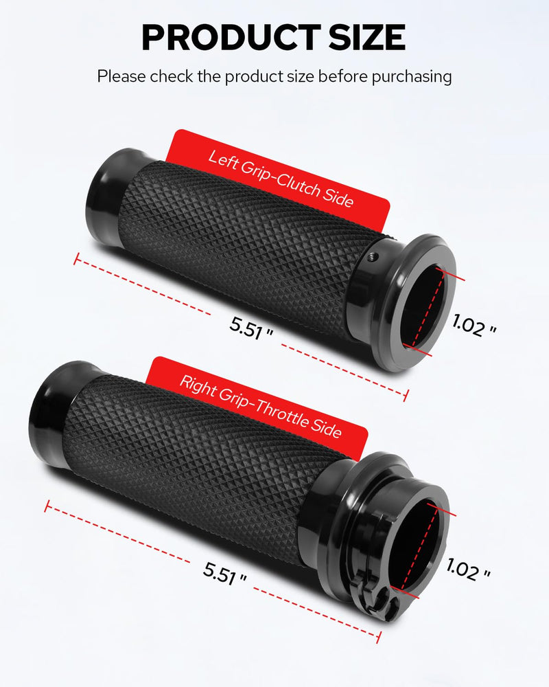 [AUSTRALIA] - Benlari 1inch Handlebar Grips, Cable Throttle Hand Grips, Non-Slip Rubber Motorcycle Handgrips Fit for Harley Davidson Touring Dyna Softail Sportster 883 1200 1inch Cable Throttle Handlebar Grips 