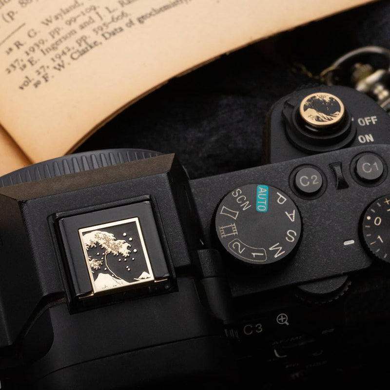 Kanagawa Wave Pattern Camera Hot Shoe Cover Shutter Button for Sony A1 A7C A7CR A7CII A7R A7M2 A7M3 A6700 A6600 A6500 A6400 A6300 (Copper Alloy-Set) Copper Alloy-Set
