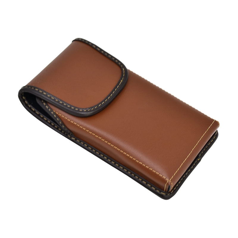 Turtleback Brown Belt Case for iPhone 16 Pro, 16e, 15 Pro, 14 Pro, 13 - Small – Fits Slim Thin Style Cases, Vertical Holster Leather Pouch with Heavy Duty Rotating Belt Clip, Vertical - Leather w/ Metal Clip