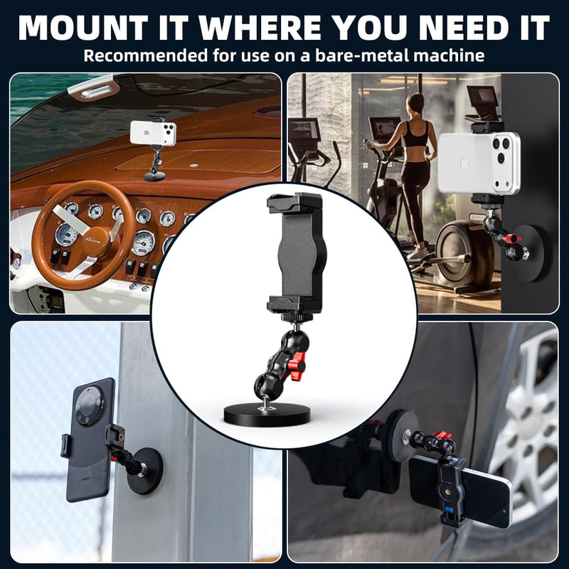 Magnetic Phone Mount for Gym, Kitchen, Workshop, Metal Surfaces | with iPhone 17/16/15/14/13/12 Pro Max and Most Phones