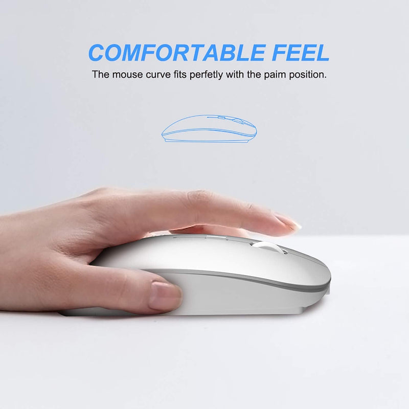 Ultra-Thin 2.4G Office Wireless Mouse Mute Charging Mouse Notebook Home Mouse with USB Receiver Compatible for Notebook, PC, Laptop, Computer, MacBook (Silver) Silver