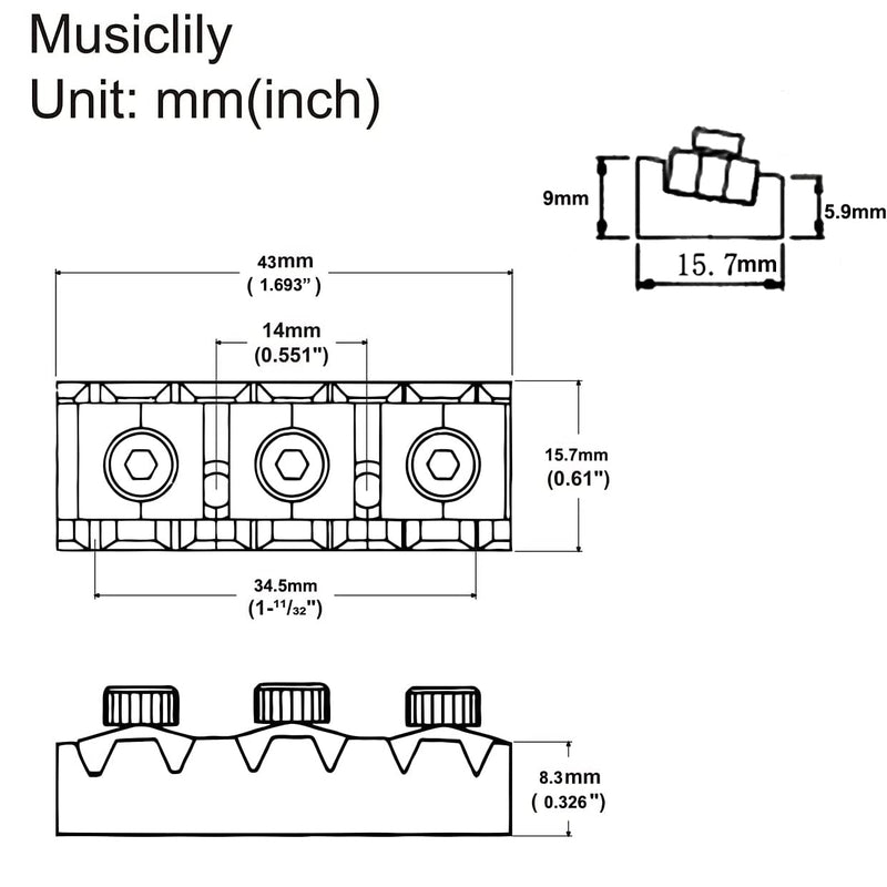 Locking Nut 1Set 43mm Black Guitar Metal String Locking Nut with Mounting Screws and Wrench for Electric Guitar Parts
