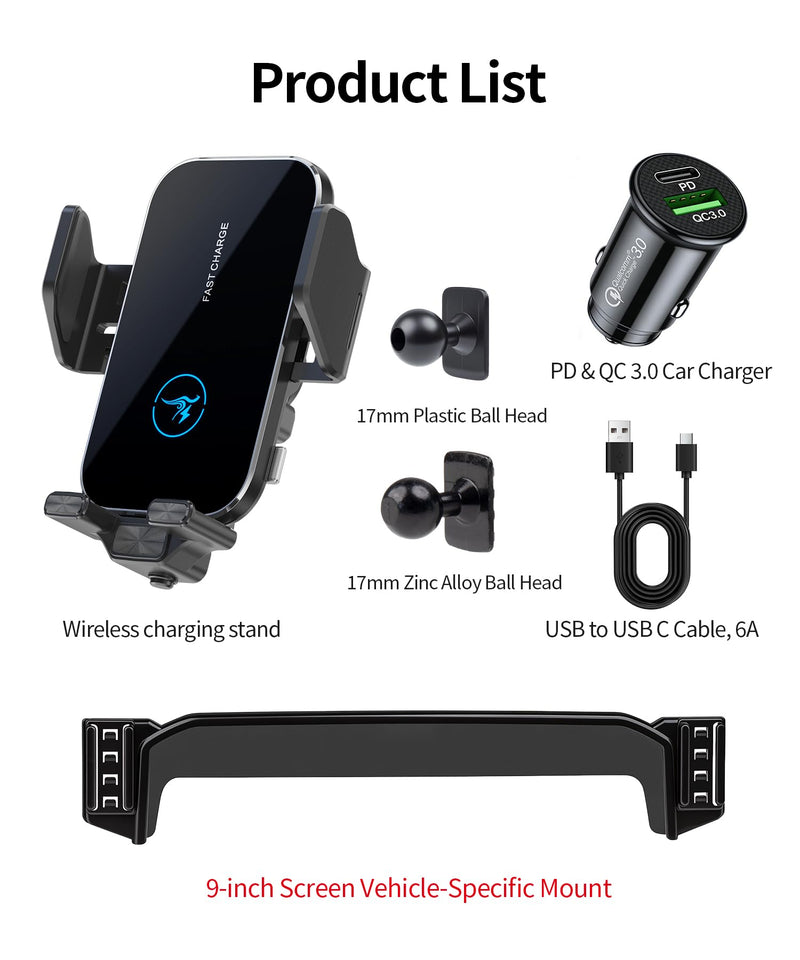 Wireless Charger Car Phone Holder for 2021-2023 Nissan Rogue 9-inch Screen | Auto Clamp Cell Phone Mount Accessories 15W Qi Fast Charging Stand Compatible with iPhone Android,360° Navigation Bracket