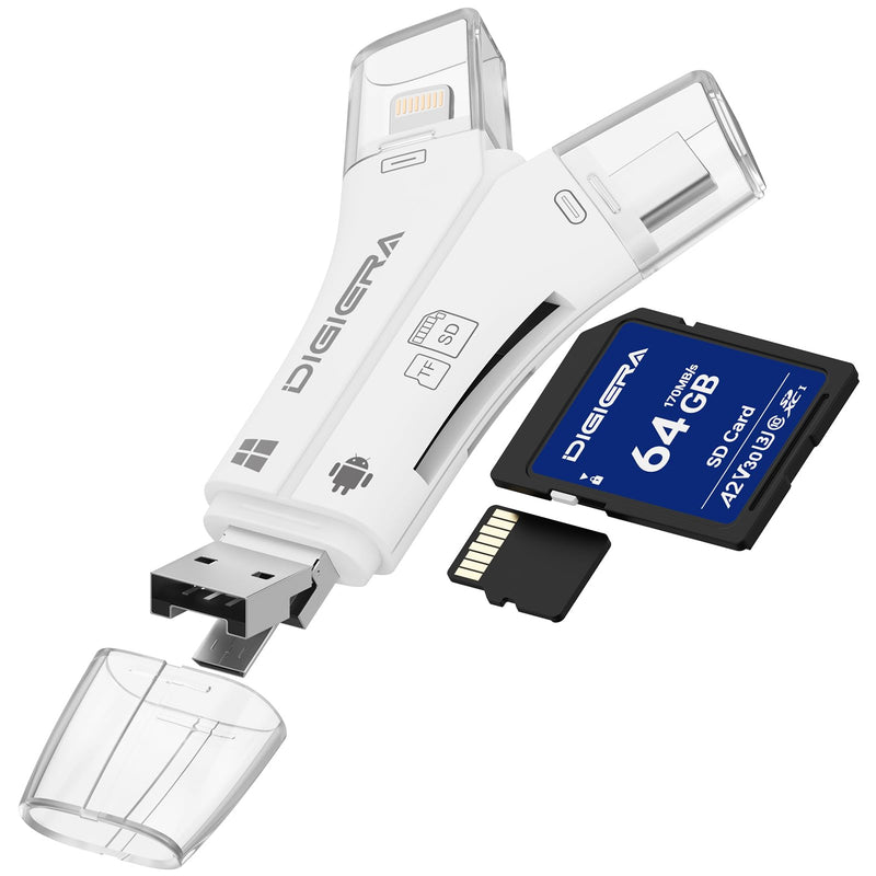 USB-C Card Reader, SD/Micro SD Memory Card Adapter with Lightning USB A USB C Connectors, Plug and Play OTG Camera Card Reader for iPhone, iPad, Android, Laptop, PC, and More