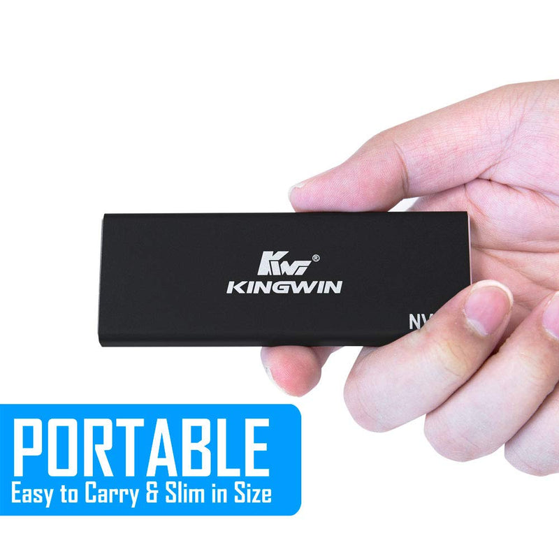 Kingwin M.2 SSD NVMe External Enclosure, 10Gbps USB 3.1 Gen 2 M-Key to USB C Solid State Drive Adapter, PCIe USB 3.0 USB C Cables, Fit Size 2230/2242/2260/2280, Aluminum, KM-U3NGFF-NVE