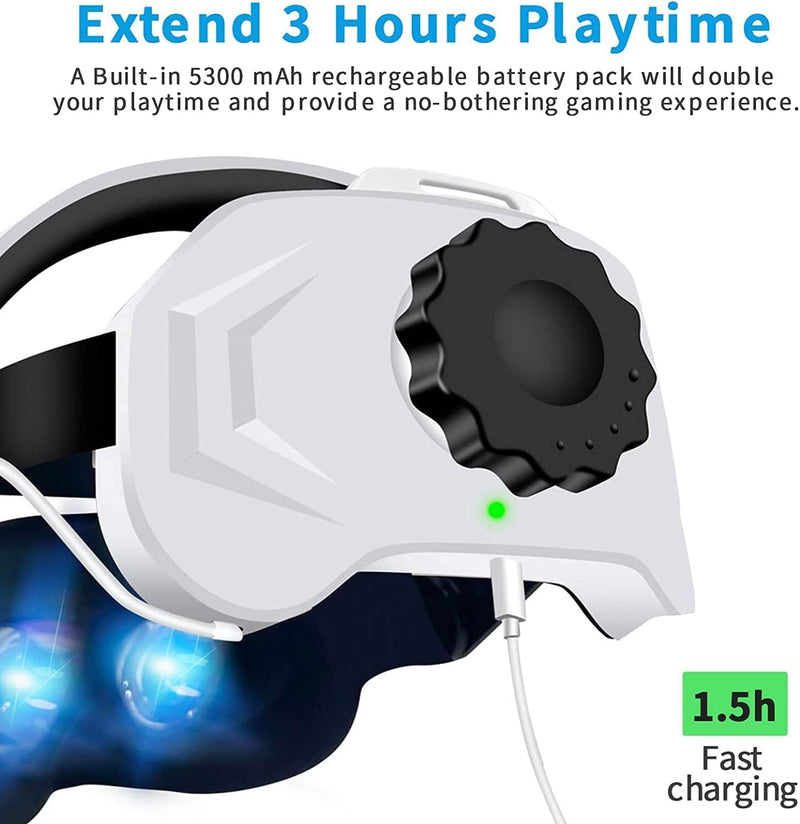 OBEST Oculus Quest 2 Head Strap with 5300mAh Battery Pack, Replacement Adjustable Head Strap for Oculus Quest 2 for Enhanced Support and Comfort (Include 10 Isolation Mask,1 Head Pad)