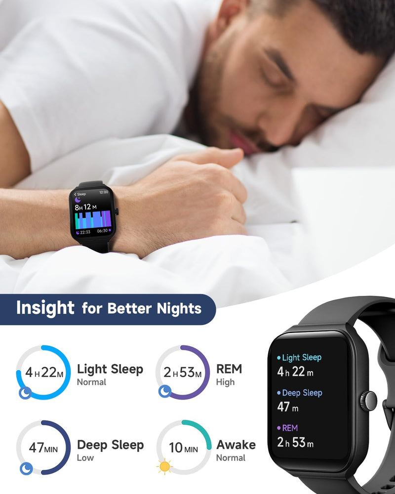 1.95" Smart Watch for Men Women with ALEXA, Fitness Watch for Android iOS | Call Function, Message Notifications, Pedometer, Heart Rate, Sleep Monitor, 100 Sport Modes, IP68 Waterproof, 100 Watch Faces Black
