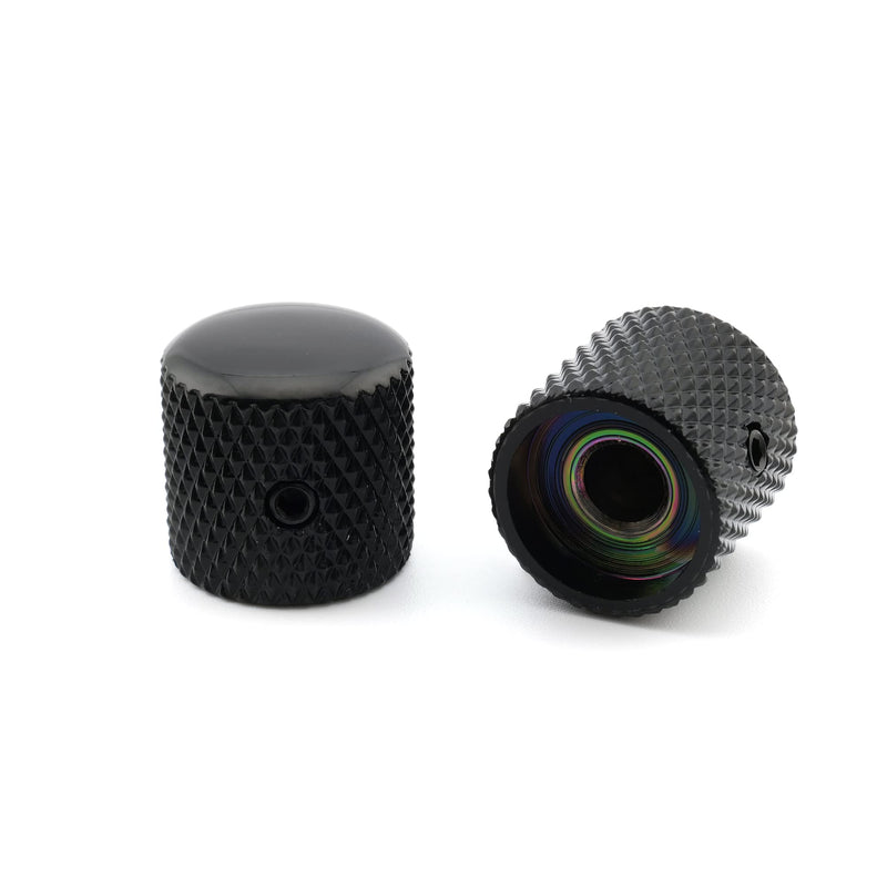 Musiclily Pro 1/4" Steel Fine Knurled Dome Knobs Universal Fitting Control Knobs with Set Screw for Electric Guitar or Bass, Black (Set of 2)