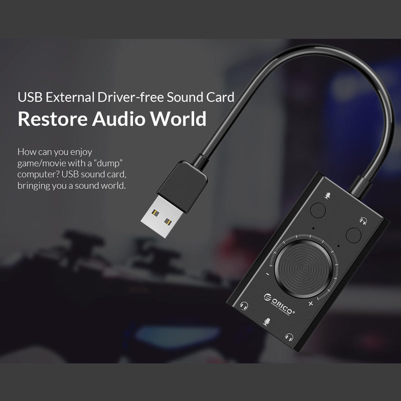Docooler External Sound Card, USB Audio Adapter External Stereo Sound Card with Microphone Jack & 3.5mm Headphone, Sound Card with Volume Control, USB Multifunction Drive for PC, Laptop - Black