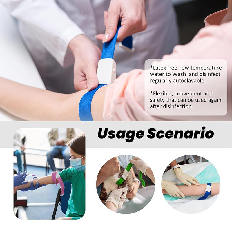 Storage Hose, Vein Congestion, 2 Pieces Blood Collection Tourniquet, Fast Tourniquet with Buckle for Doctors, Medical Nurse Tourniquet, for Medical Emergency Nurse First Aid (Black + Blue) Black+blue