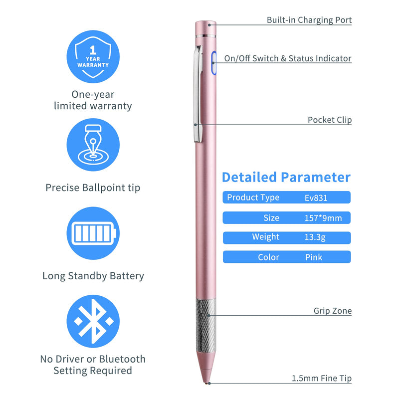 Stylus Pencil for HP Spectre X360 Pen,Minilabo Touch Screens Active Stylus Digital Pen with 1.5mm Ultra Fine Tip Stylist Pen for HP Spectre X360 Drawing and Writing Pencil,Pink Pink