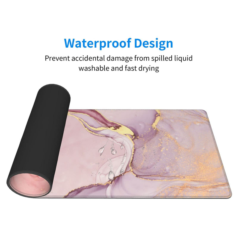 Rose Gold Marble Mouse Pad Abstract Pink Desk Mat 31.5x11.8 Inch Marbled Texture Non-Slip Rubber Base Large Rose Gold Mousepad Stitched Edges Keyboard Mouse Mat Desk Pad for Office Home Game Rose Gold Marble