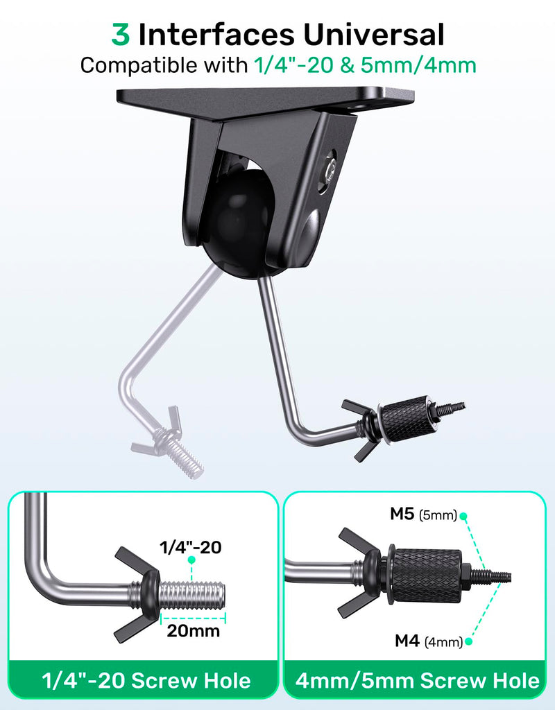 Speaker Ceiling Mount for Satellite Speaker, Tilt and Swivel, 2 Pack | Tilts 60 Degrees and Swivels 360 Degrees, 1/4"-20 M4 M5 Thread Universal Bracket, Ideal for Rear Surround Sound, Easy Install