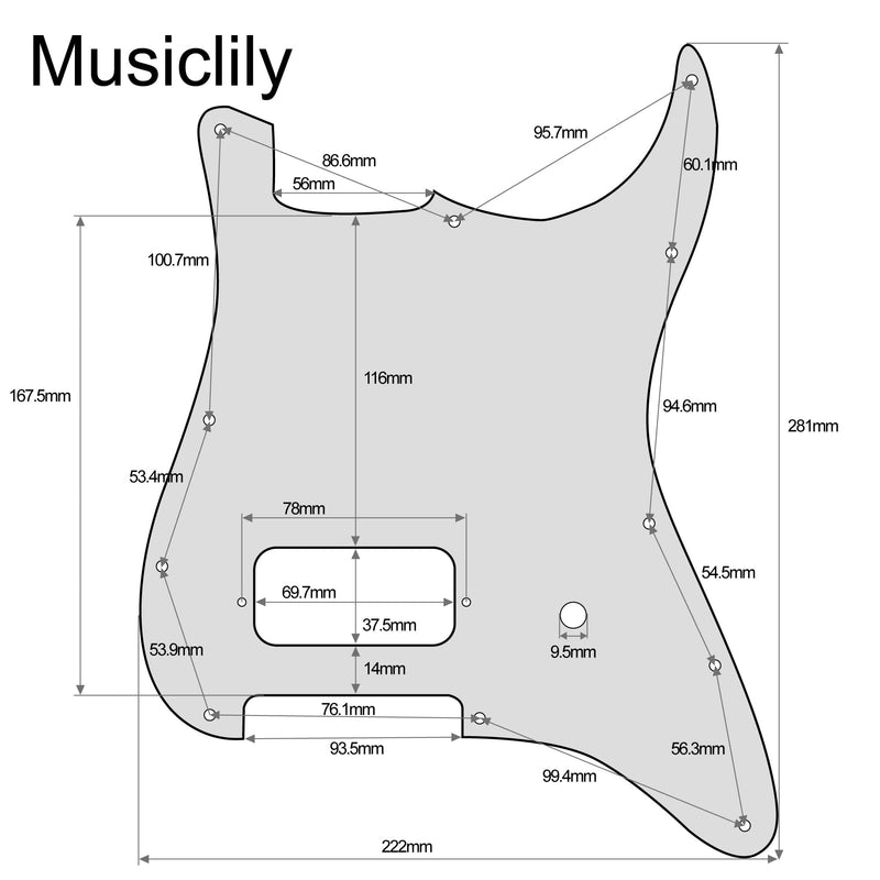 Musiclily Pro 11 Holes ST Strat One Humbucker Guitar Pickguard for American/Mexican Fender Tom Delonge Strat Style Electric Guitar, 3ply Black