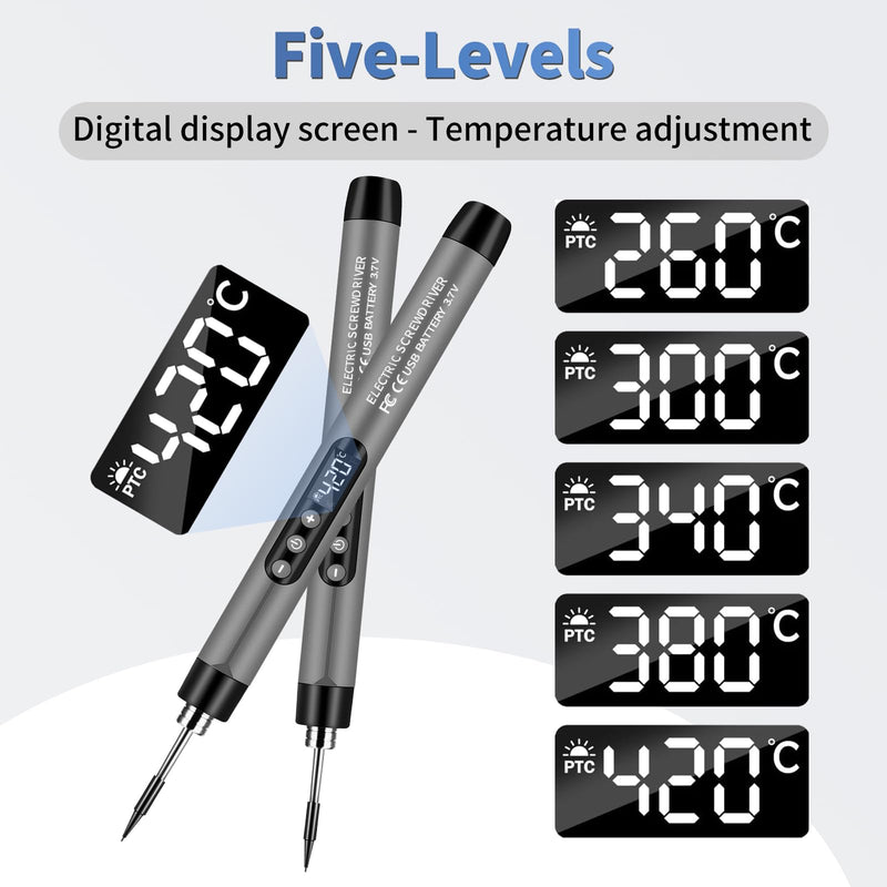 diymore Battery Soldering Iron Set, USB Wireless Soldering Iron Set, 5 Gears Temperature Adjustable 260 ℃-420 °C, 3 Soldering Tips, Soldering Wire, Soldering Paste, Soldering Iron Battery for Repair