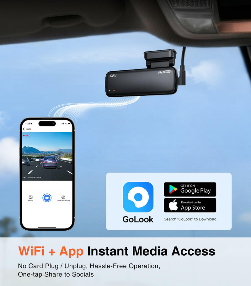 AINAVI Front Dashcam for Cars, Mini 2K Dash Camera, Dash Cam Built-in WiFi Wireless with APP Control, Hidden-Style Single Car Camera/WDR/Night Vision/G-Sensor/24H ParkingMode