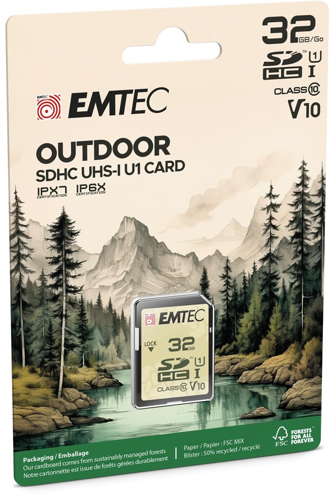 EMTEC 32GB Outdoor SD Card - UHS-I U1 V10 - IPX7 protection - ideal for full HD videos