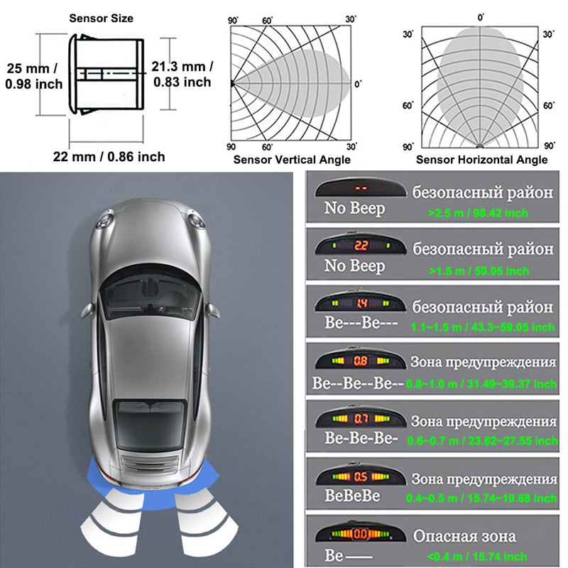 [AUSTRALIA] - 4 Sensors Car Parking Assistance Reversing Radar LED Display Sound Warning White, Car Reversing Radars System, Front/Rear LED Display 12V Car Vehicle Reverse Backup Radar System 