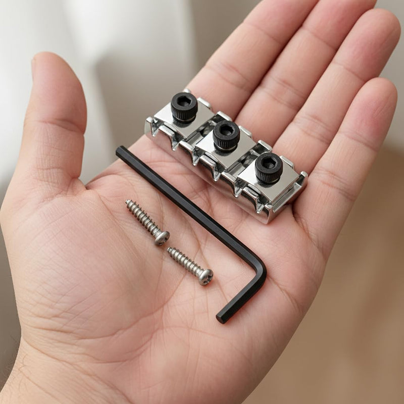 43mm Steel Floyd Rose Guitar Locking Nut, Electric Guitar Tremolo Bridge Lock for Floyd Rose Bridge System Special Replacement Parts/Silver/1 Set 43x16.7x8.4mm-1Set Silver