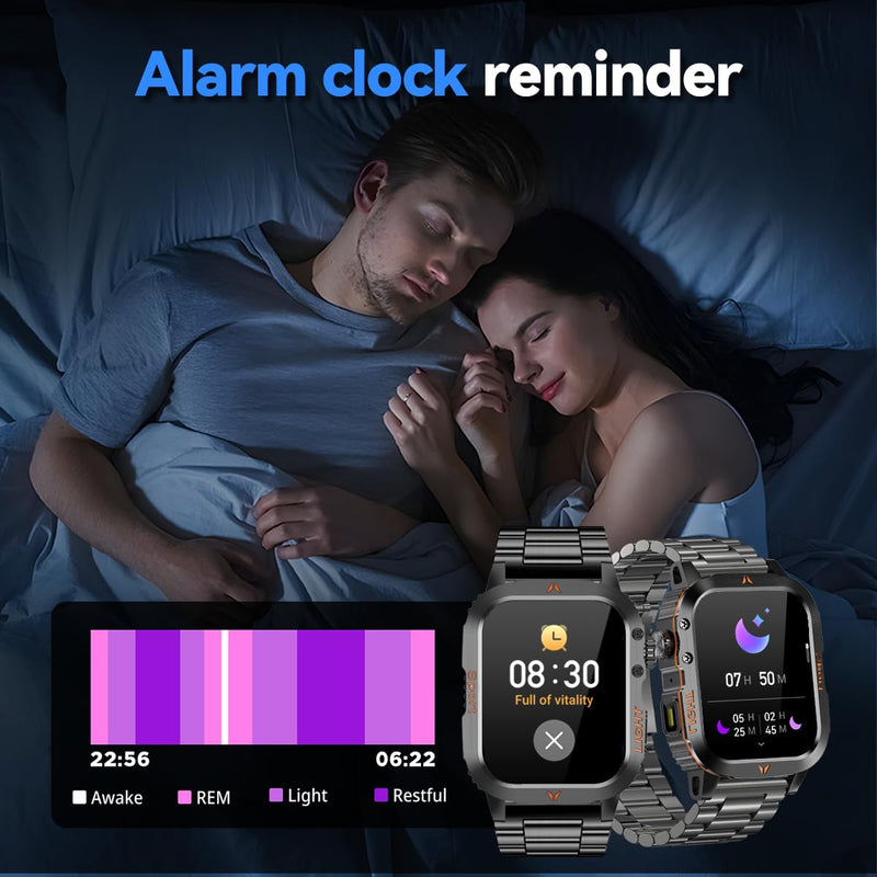 QTLLBT Men's Military Smart Watch 1500mAh Battery 30day IP68 Waterproof Suitable for Swimming Answer/Make Call Function Outdoor Tactical Smart Fitness Watch Heart Rate for Android & iOS Black Steelstrap