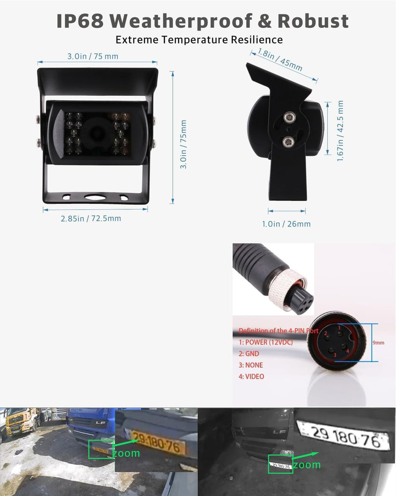 NTSC Mode 1080P 2.0MP Resolution AHD HD Backup Rear View Car Camera Duty Metal Case IP68 Rate Full Waterproof IR Night Vision for Truck Van Bus