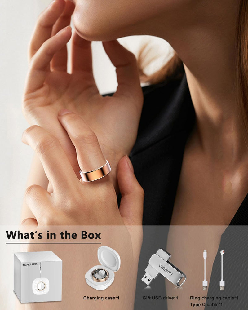Smart Health Ring for Women Men Fitness Tracke IP68 Waterproof Fitness Ring with Heart Rate/Blood Pressure/Blood Oxygen/Sleep Tracker/Step/Calories for iOS and Android,No Subscription Fee,Gold 12