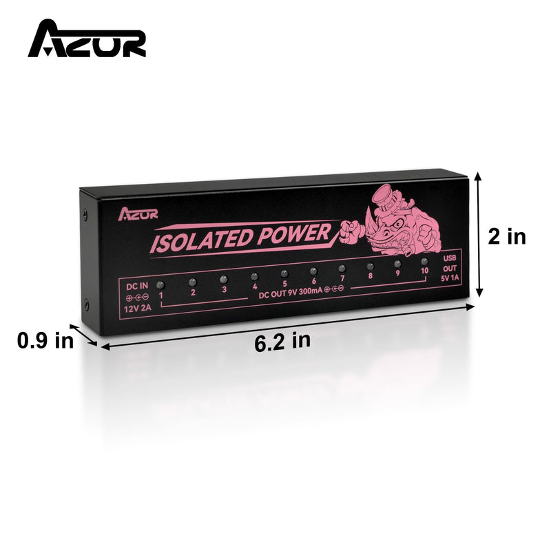 AZOR Professional 12v power supply for guitar pedals with 10 isolated Outputs - 9v power supply Compatible, Overcurrent Protection, low noise and Heat Dissipation