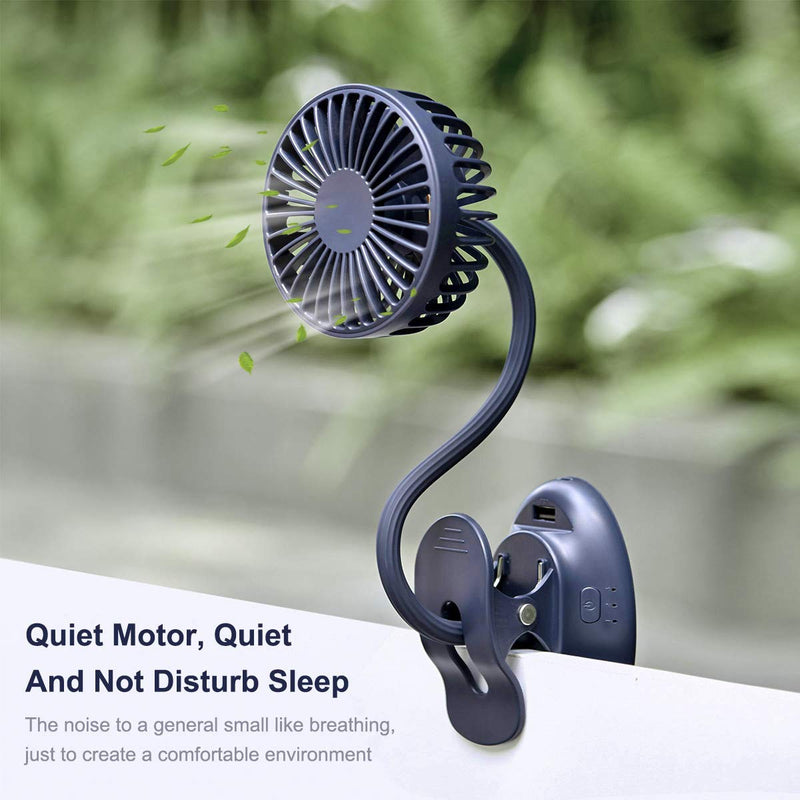 Clip on Fan Usb Fan mini Fan Battery Operated Desk Fan with Emergency Power Bank, USB Clip Fan Rechargeable Personal Fan Flexible Neck 3 Speeds Great for Beach Car Camping Dorm Bed Office