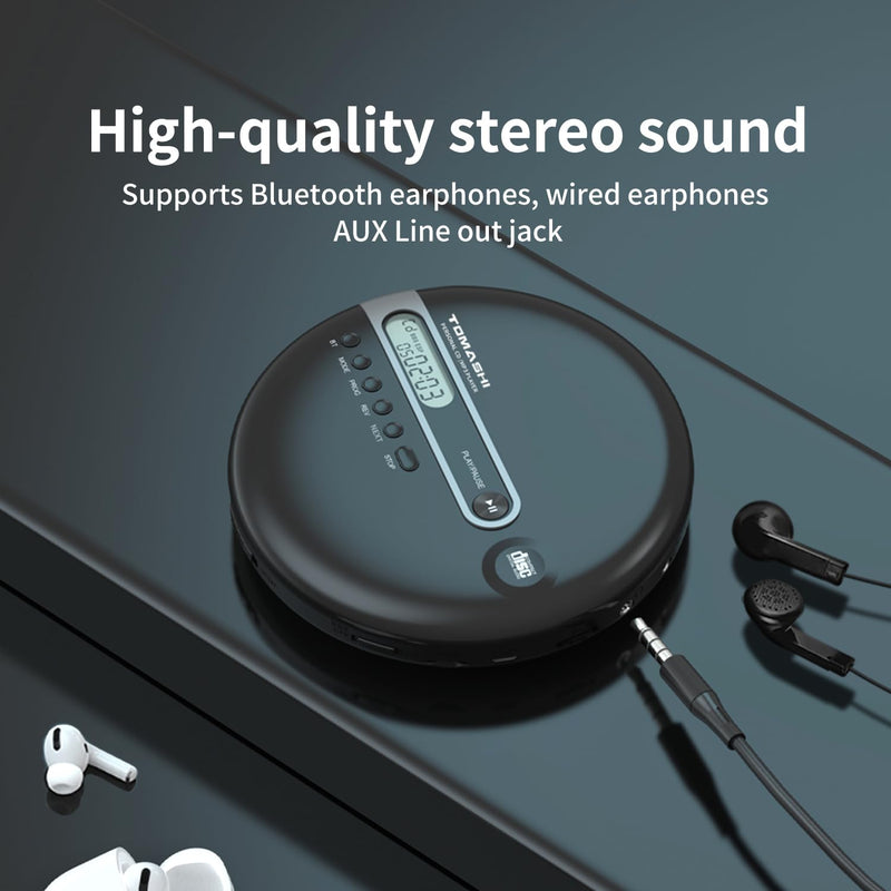 [AUSTRALIA] - Portable CD Player with Bluetooth, CD Player with Headphones, ESP 40 Seconds for Home Travel, Stereo CD Walkman with LCD Display for Adults Students Kids 