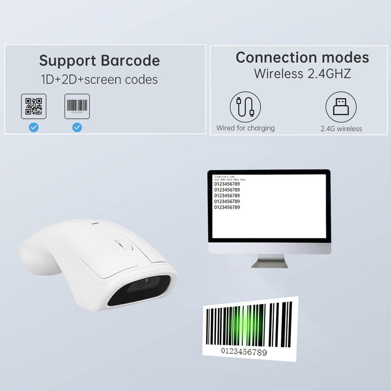[AUSTRALIA] - New Wireless Mouse Barcode Scanner, 2-in-1 Design 2D Handheld Barcode Scanner with Wireless Mouse Functions for POS System,Store,Supermarket, Warehouse.(Black) M3 White 