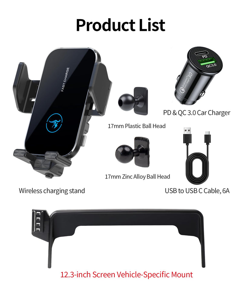 Wireless Charger Car Phone Holder for Nissan Armada 2021-2024, 12.3" Screen | Infiniti QX80 2022-2024, Auto Clamp Cell Phone Mount Accessories 15W Qi Fast Charging Stand Compatible with iPhone Android