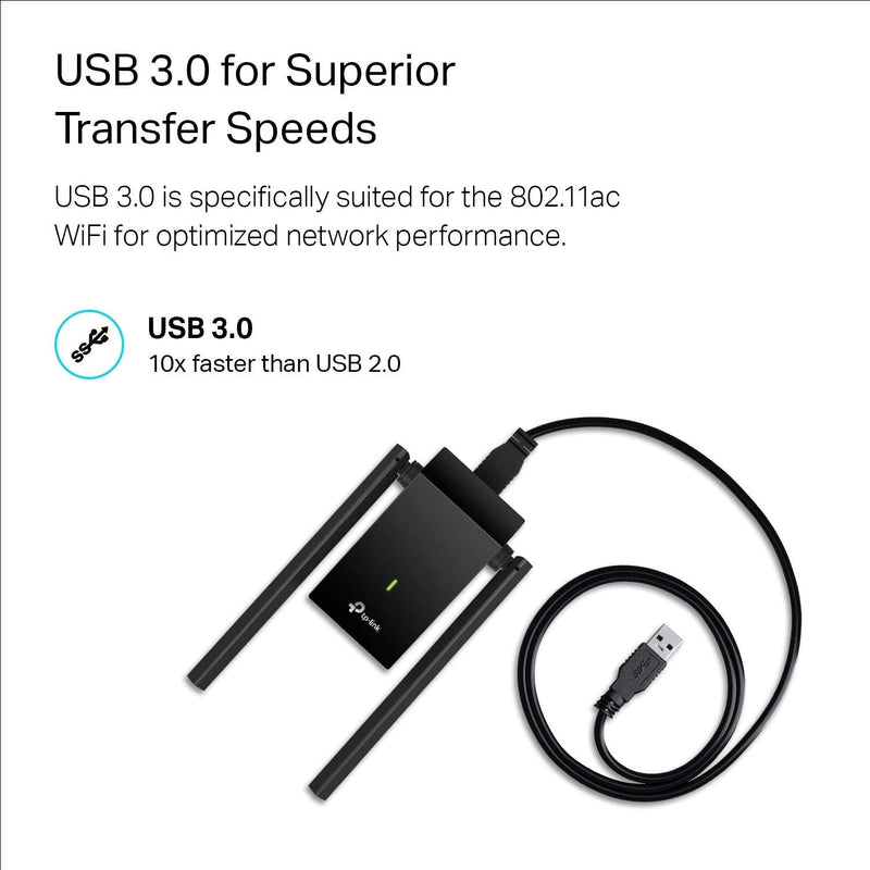 TP-Link USB WiFi Adapter for Desktop PC, AC1300 Dual High Gain Antenna | Dual Band WiFi Dongle, 2.4/ 5GHz PC WiFi Antenna, USB Wireless Adapter- Support Win11/10, Mac OS 10.9-10.14 (Archer T4U Plus)