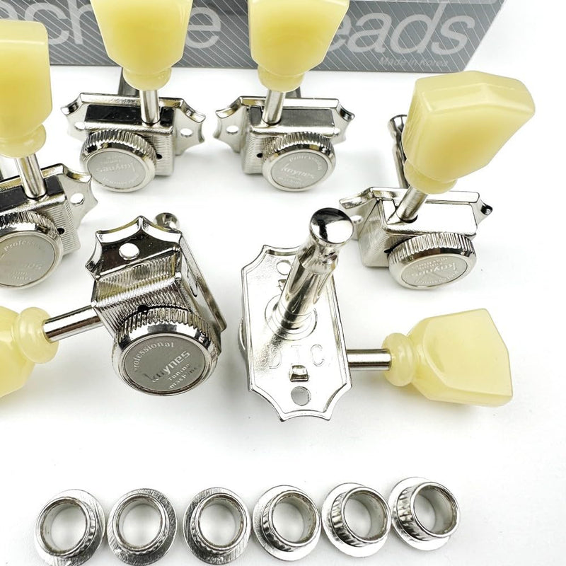 Kaynes 3x3 Guitar Lock String Tuning Pegs – Nickel Silver Vintage Deluxe Style Locking Tuners Keys Machine Heads Tuners for Les Paul LP SG Style Electric or Acoustic Guitar (Nickel)