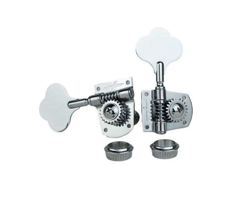 Guyker Bass Machine Head (2R + 2L) - 1:21 Ratio Gear Open Frame Tuners Tuning Key Pegs Replacement for Electric Jazz Guitar Bass or Precision Instruments, Chrome 2R + 2L