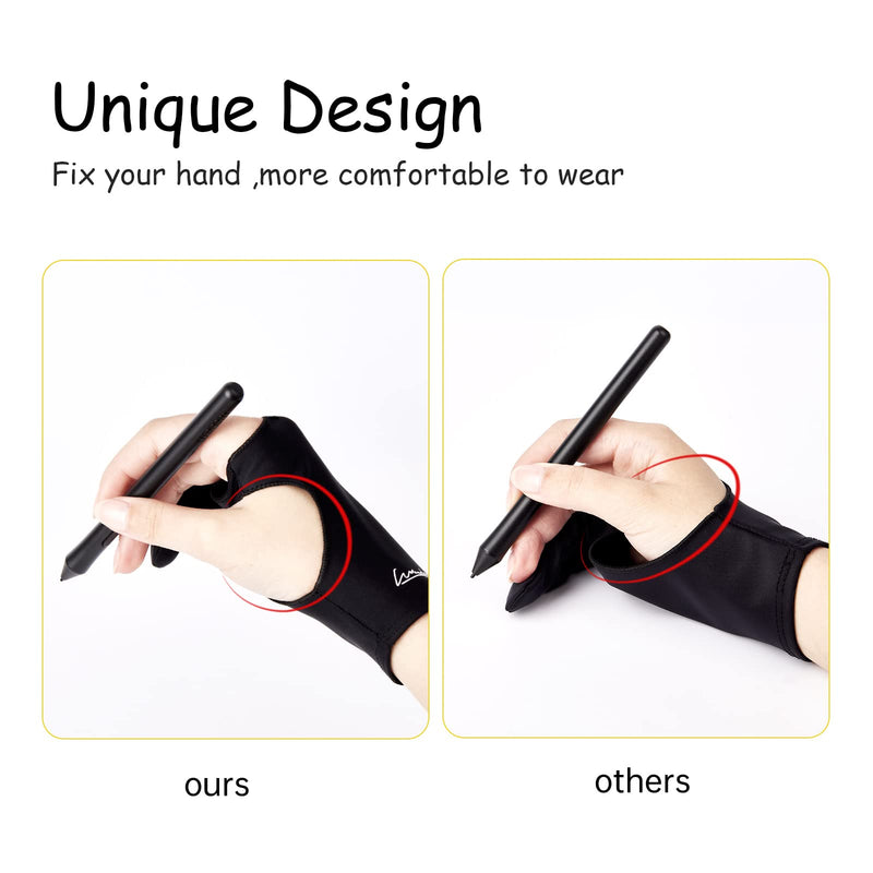 Digital Drawing Glove 2 Pack,Artist Glove for Drawing Tablet,ipad,Sketching,Art Glove with Two Finger for Right Hand and Left Hand （Smudge Guard,Large,3.35 x8.98inch L