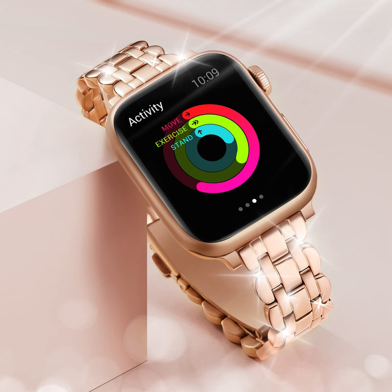 Watch Bands Compatible with Apple Watch Band 38mm 40mm 41mm 42mm 44mm 45mm Iwatch SE Series 8/7/6/5/4/3/2/1 Women Dressy Jewelry Stainless Steel Wristband Chain Strap Link 41mm 40mm 38mm Rose Gold