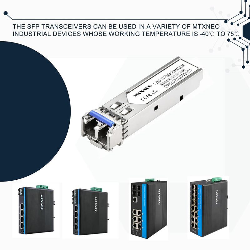 2 Pack 1.25G SMF 1310nm 20km SFP LC Industrial Module 1000Base-LX/LH Fiber Transceiver Compatible for Cisco GLC-LH-SMD, Meraki, Ubiquit, Mikrotik and More with Working Temperature -40 to 167 ºF