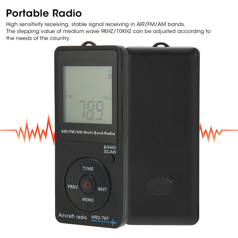 [AUSTRALIA] - Mini Aviation Band Radio Built in 400MAH Lithium Battery, FM AM AIR Radio with Earphone, Orange Backlight LCD Dispaly, Support Automatic Storage and Search 