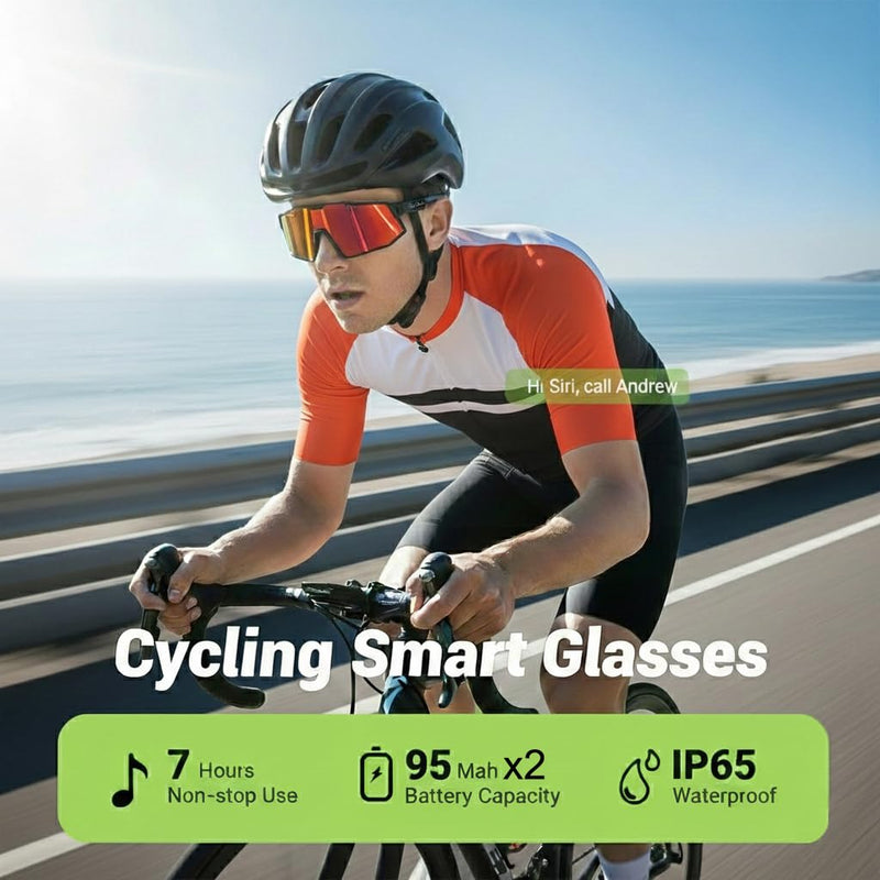 AI Smart Glasses with Open-Ear Audio, Orange Red | Bluetooth Sunglasses, Polarized UV400, Hands-Free Calls, Real-Time Translation, 133-Language, IP65 Waterproof,Cycling Running Matte Black Frame/ Orange Red Lens